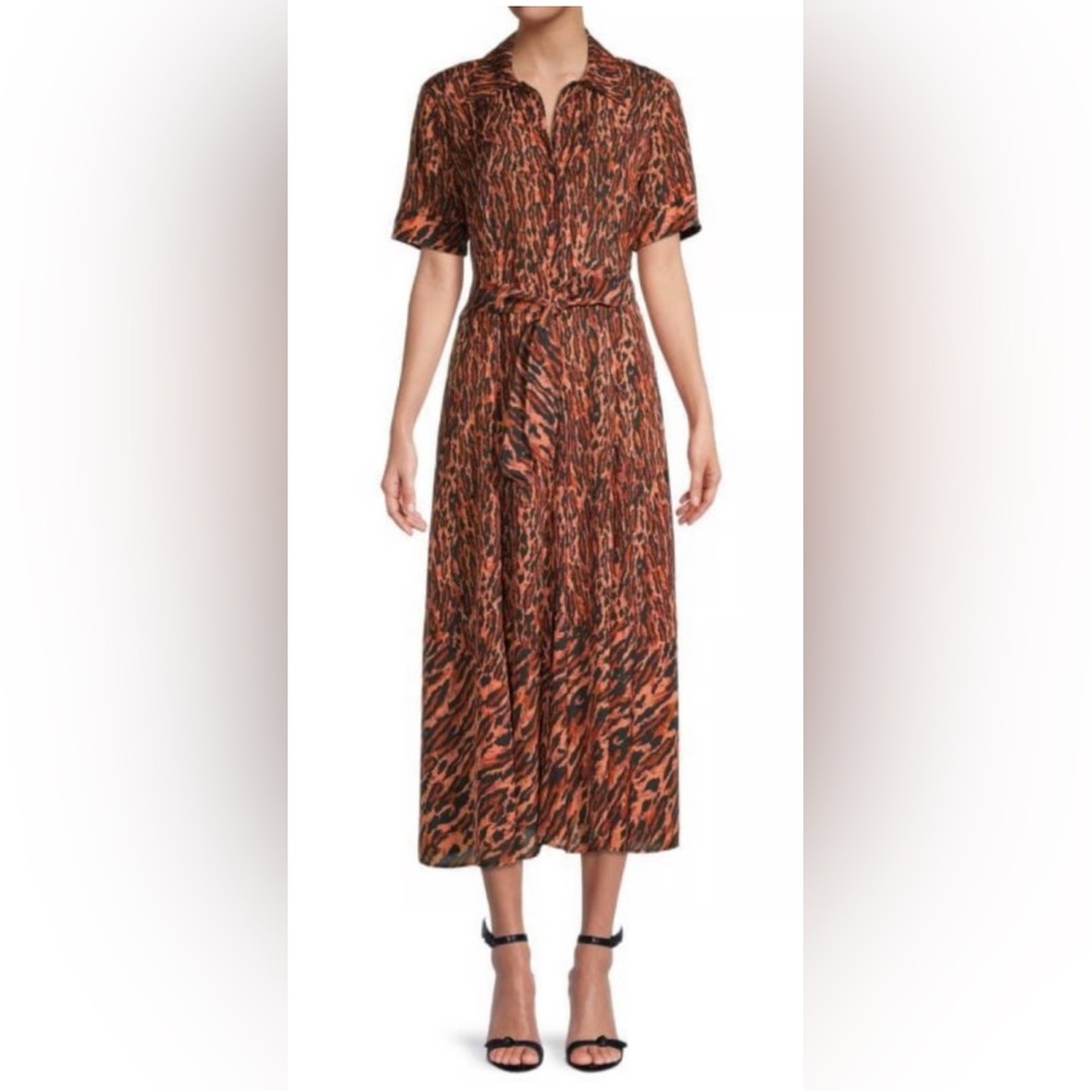 Sandro Paris Collared Animal Print Button Down Belted Shirt Dress EU Size 36 - Picture 2 of 10